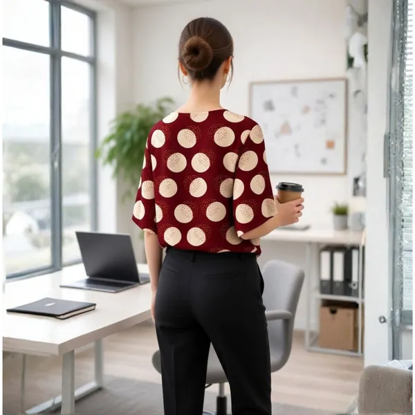 BLACKSMITH_Red_&_Beige_Lunar_Speckle_Long_Sleeve_Key_Hole_Neck_Formal_Office_Shirt_for_Women_|_Women_Stylish_Western_Tops