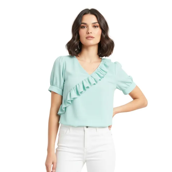 BLACKSMITH_Pale_Aqua_Ruffled_V-_Neck_Formal_Office_Shirt_for_Women_|_Women_Stylish_Western_Tops