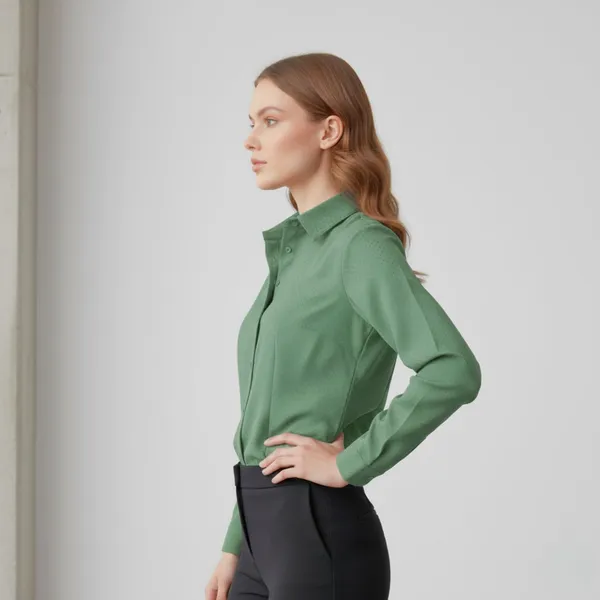BLACKSMITH_Green_Textured_Button_Down_Formal_Office_Shirt_for_Women_|_Women_Stylish_Western_Tops