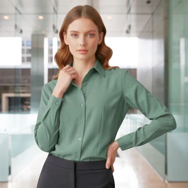 BLACKSMITH_Green_Textured_Button_Down_Formal_Office_Shirt_for_Women_|_Women_Stylish_Western_Tops