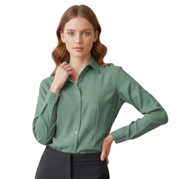 BLACKSMITH_Green_Textured_Button_Down_Formal_Office_Shirt_for_Women_|_Women_Stylish_Western_Tops
