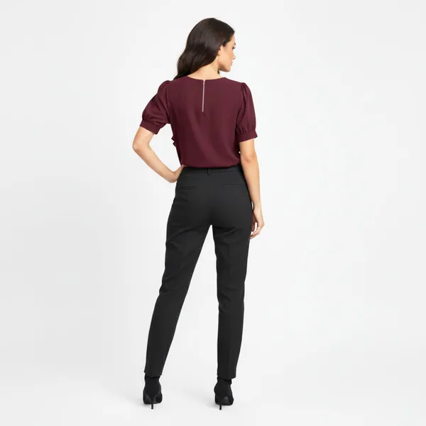 BLACKSMITH_Maroon_Ruffled_V-_Neck_Formal_Office_Shirt_for_Women_|_Women_Stylish_Western_Tops