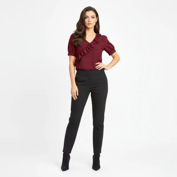 BLACKSMITH_Maroon_Ruffled_V-_Neck_Formal_Office_Shirt_for_Women_|_Women_Stylish_Western_Tops