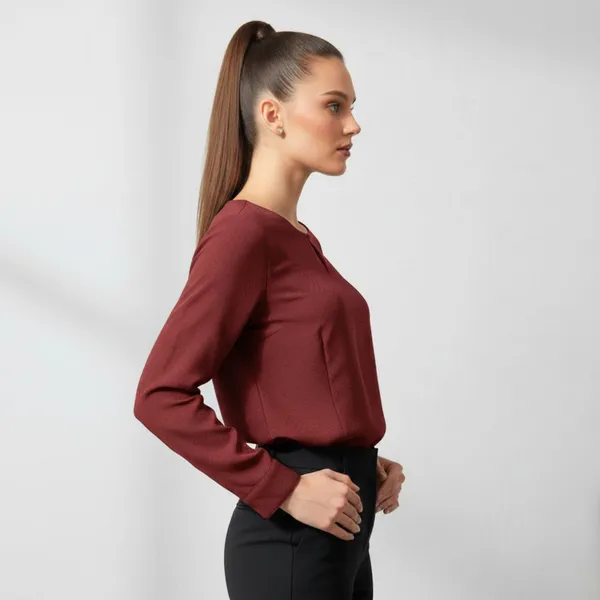 BLACKSMITH_Maroon_Keyhole_Neck_Formal_Office_Shirt_for_Women_|_Women_Stylish_Western_Tops