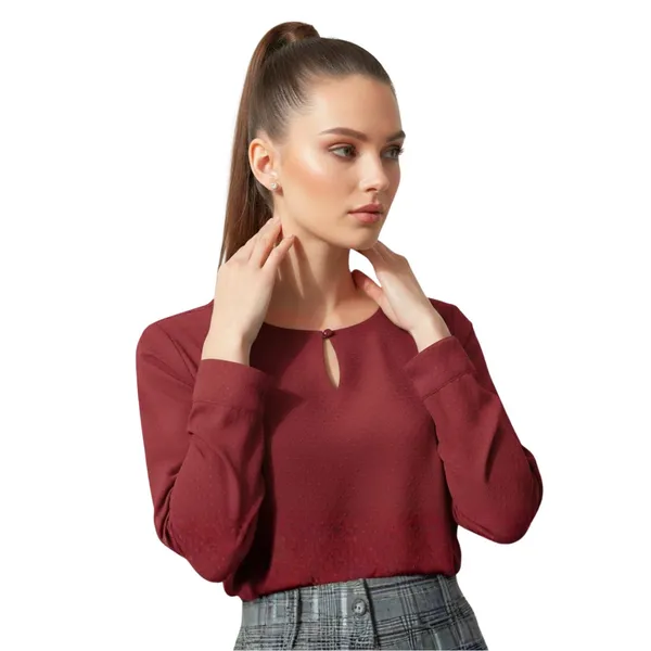 BLACKSMITH_Maroon_Keyhole_Neck_Formal_Office_Shirt_for_Women_|_Women_Stylish_Western_Tops