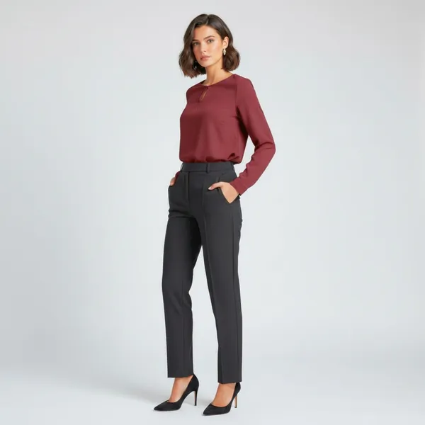 BLACKSMITH_Maroon_Keyhole_Neck_Formal_Office_Shirt_for_Women_|_Women_Stylish_Western_Tops