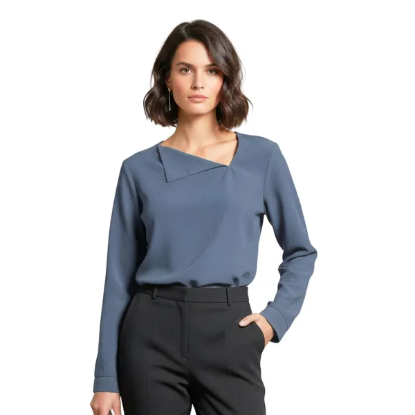 BLACKSMITH_Grey_Asymmetrical_Formal_Office_Shirt_for_Women_|_Women_Stylish_Western_Tops