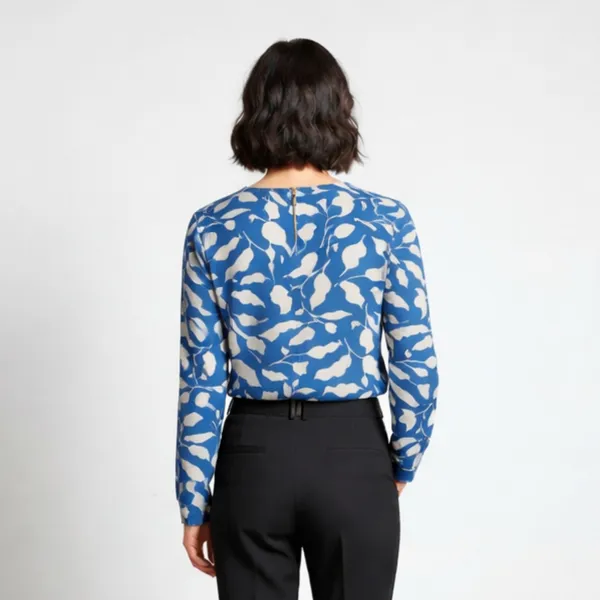 BLACKSMITH_Navy_&_Beige_Ivory_Leaf_Asymmetrical_Formal_Office_Shirt_for_Women_|_Women_Stylish_Western_Tops