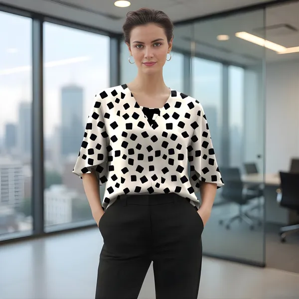 BLACKSMITH_Beige_&_Black_Cloud_Square_Cloud_Square_Layered_V-neck_Dolman_Sleeve_Formal_Office_Shirt_for_Women_|_Women_Stylish_Western_Tops