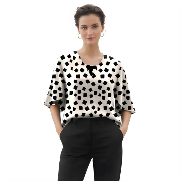 BLACKSMITH_Beige_&_Black_Cloud_Square_Cloud_Square_Layered_V-neck_Dolman_Sleeve_Formal_Office_Shirt_for_Women_|_Women_Stylish_Western_Tops