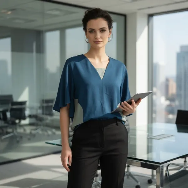 BLACKSMITH_Peacock_Layered_V-Neck_Dolman_Formal_Office_Shirt_for_Women_|_Women_Stylish_Western_Tops