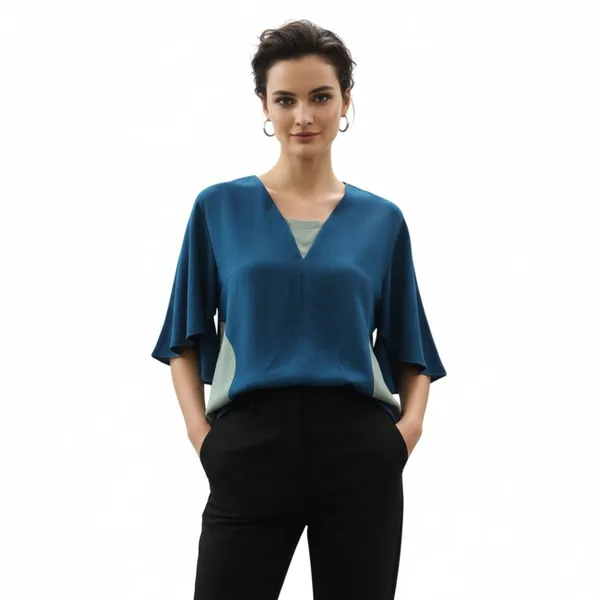 BLACKSMITH_Peacock_Layered_V-Neck_Dolman_Formal_Office_Shirt_for_Women_|_Women_Stylish_Western_Tops