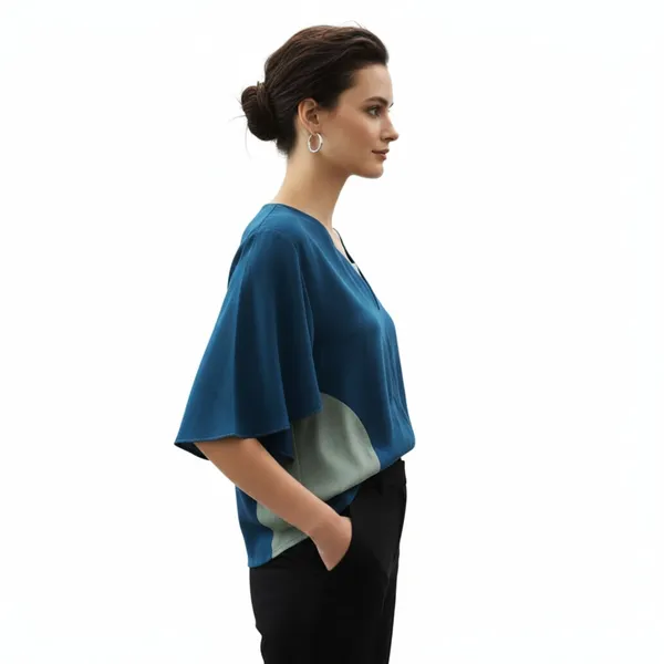 BLACKSMITH_Peacock_Layered_V-Neck_Dolman_Formal_Office_Shirt_for_Women_|_Women_Stylish_Western_Tops