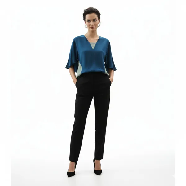 BLACKSMITH_Peacock_Layered_V-Neck_Dolman_Formal_Office_Shirt_for_Women_|_Women_Stylish_Western_Tops