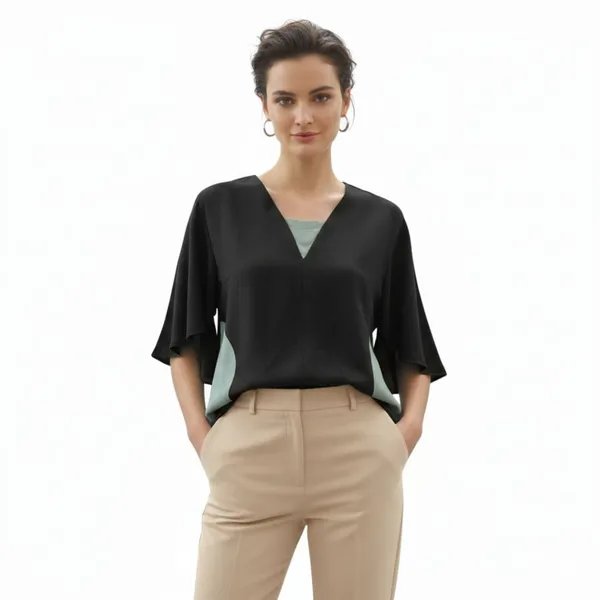 BLACKSMITH_Black_Layered_V-Neck_Dolman_Formal_Office_Shirt_for_Women_|_Women_Stylish_Western_Tops