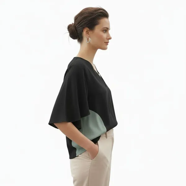 BLACKSMITH_Black_Layered_V-Neck_Dolman_Formal_Office_Shirt_for_Women_|_Women_Stylish_Western_Tops