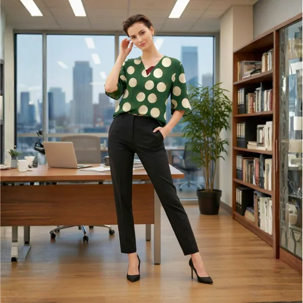 BLACKSMITH_Green_&_Beige_Lunar_Speckle_Layerd_V-Neck_Dolman_Formal_Office_Shirt_for_Women_|_Women_Stylish_Western_Tops
