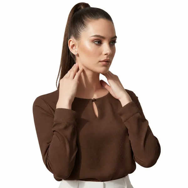 BLACKSMITH_Chocolate_Brown_Keyhole_Formal_Office_Shirt_for_Women_|_Women_Stylish_Western_Tops