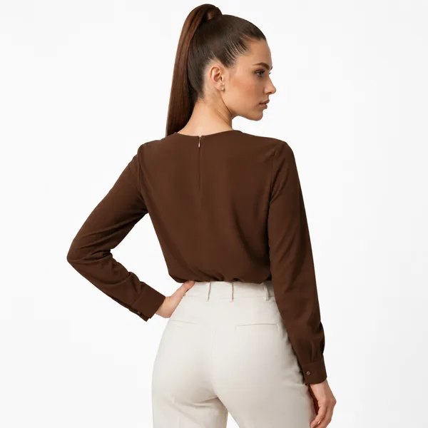 BLACKSMITH_Chocolate_Brown_Keyhole_Formal_Office_Shirt_for_Women_|_Women_Stylish_Western_Tops