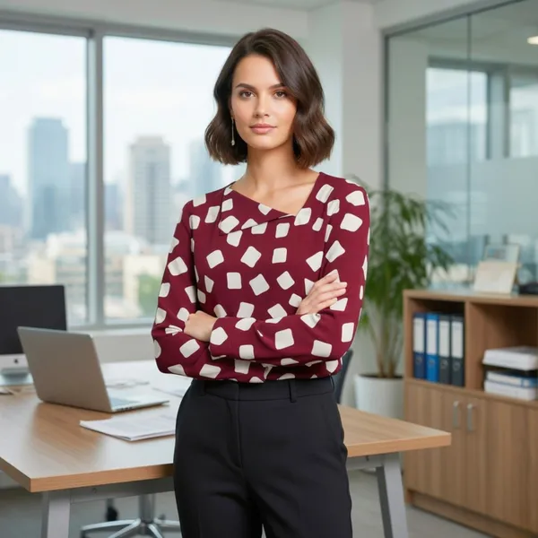 BLACKSMITH_Maroon_&_Beige_Cloud_Square_Asymmetrical_Formal_Office_Shirt_for_Women_|_Women_Stylish_Western_Tops