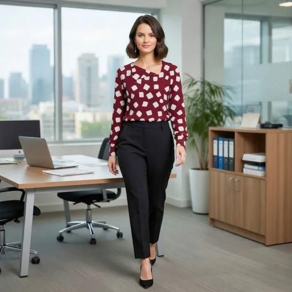 BLACKSMITH_Maroon_&_Beige_Cloud_Square_Asymmetrical_Formal_Office_Shirt_for_Women_|_Women_Stylish_Western_Tops