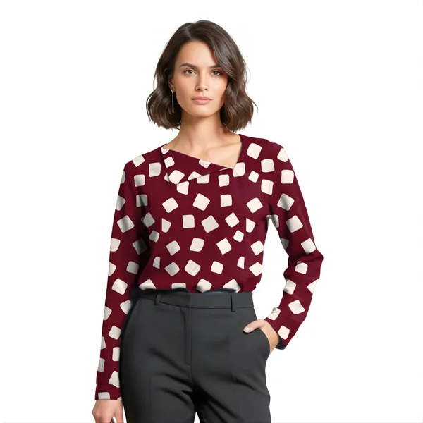 BLACKSMITH_Maroon_&_Beige_Cloud_Square_Asymmetrical_Formal_Office_Shirt_for_Women_|_Women_Stylish_Western_Tops