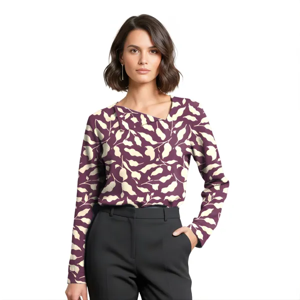 BLACKSMITH_Purple_&_Beige_Ivory_Leaf_Ivory_Leaf_Asymmetrical_Formal_Office_Shirt_for_Women_|_Women_Stylish_Western_Tops