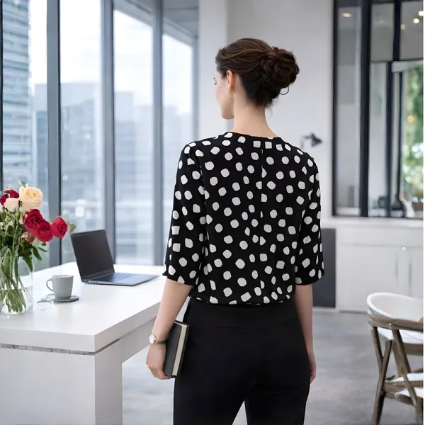 BLACKSMITH_Black_&_Beige_Cloud_Square_Layered_V-neck_Dolman_Sleeve_Formal_Office_Shirt_for_Women_|_Women_Stylish_Western_Tops