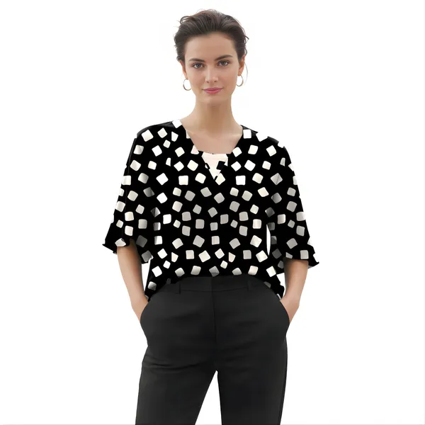 BLACKSMITH_Black_&_Beige_Cloud_Square_Layered_V-neck_Dolman_Sleeve_Formal_Office_Shirt_for_Women_|_Women_Stylish_Western_Tops