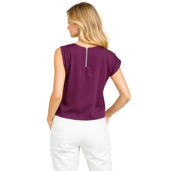 BLACKSMITH_Purple_Draped_Cap_Sleeve_Formal_Office_Shirt_for_Women_|_Women_Stylish_Western_Tops