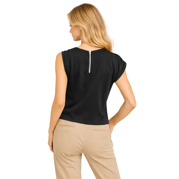 BLACKSMITH_Black_Draped_Cap_Sleeve_Formal_Office_Shirt_for_Women_|_Women_Stylish_Western_Tops
