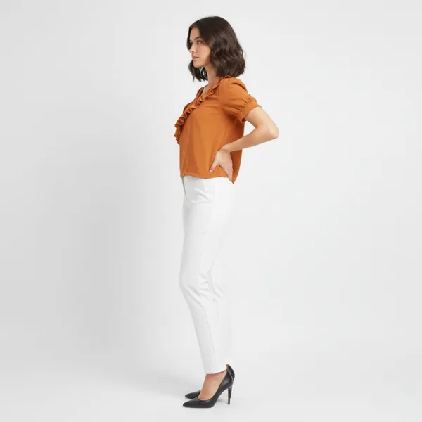 BLACKSMITH_Orange_Ruffled_V-_Neck_Formal_Office_Shirt_for_Women_|_Women_Stylish_Western_Tops