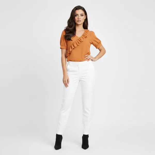 BLACKSMITH_Orange_Ruffled_V-_Neck_Formal_Office_Shirt_for_Women_|_Women_Stylish_Western_Tops