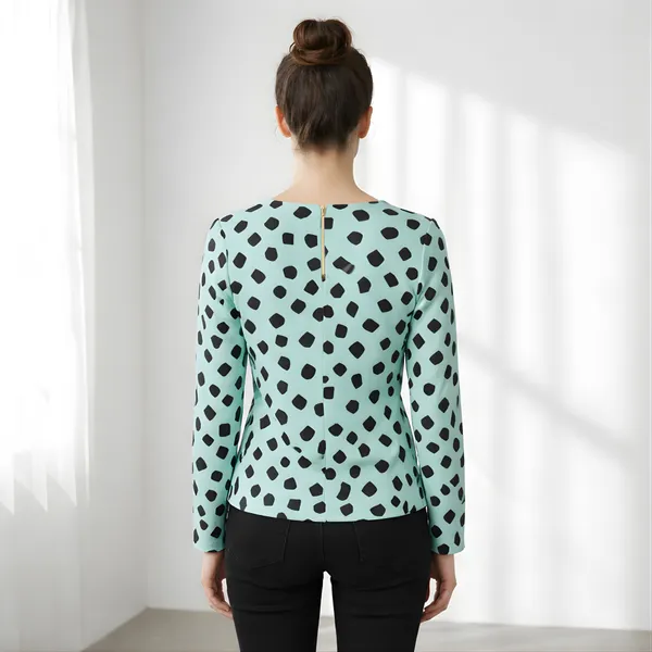BLACKSMITH_Aqua_&_Black_Cloud_Square_Keyhole_Neck_Full_Sleeve_Formal_Office_Shirt_for_Women_|_Women_Stylish_Western_Tops