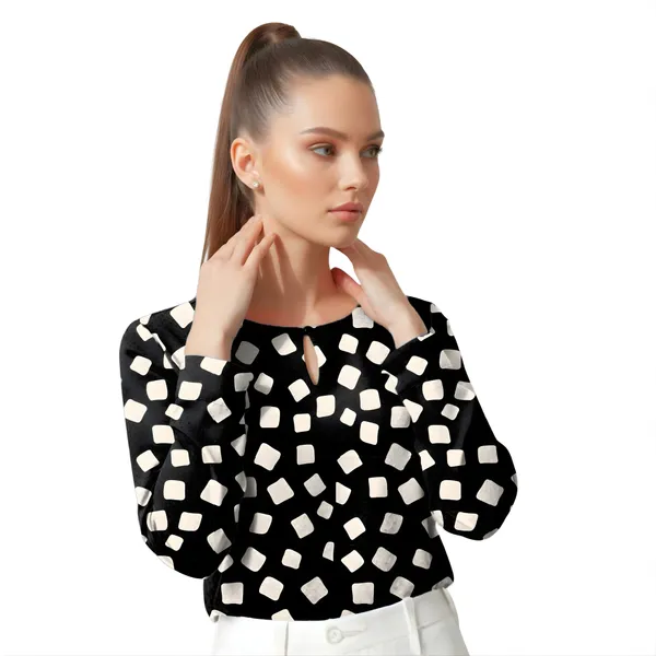 BLACKSMITH_Black_&_Beige_Cloud_Square_Keyhole_Neck_Full_Sleeve_Formal_Office_Shirt_for_Women_|_Women_Stylish_Western_Tops