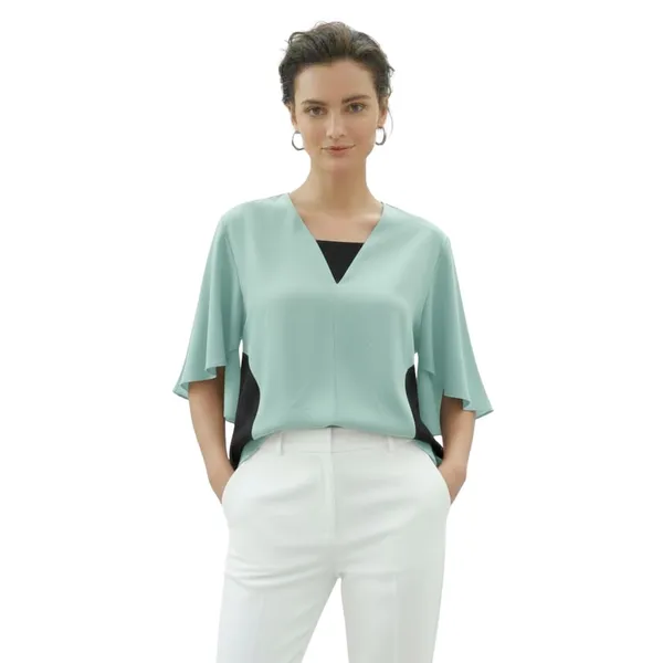 BLACKSMITH_Pale_Aqua_Layered_V-Neck_Dolman_Formal_Office_Shirt_for_Women_|_Women_Stylish_Western_Tops