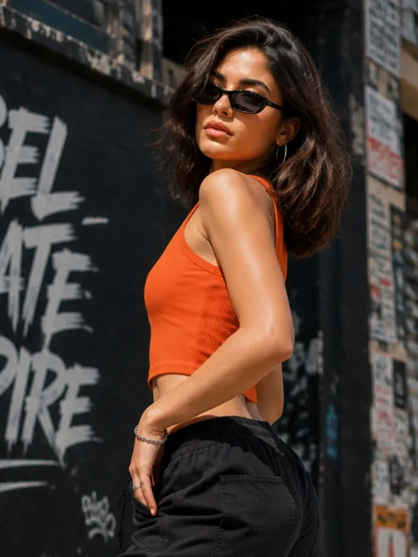 Blacksmith_Women's_&_Girls'_Orange_Sleeveless_Knitted_Solid_Crew_Neck_Tank_Top_/_Crop_Top