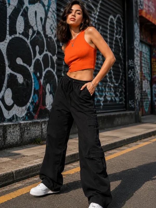 Blacksmith_Women's_&_Girls'_Orange_Sleeveless_Knitted_Solid_Crew_Neck_Tank_Top_/_Crop_Top