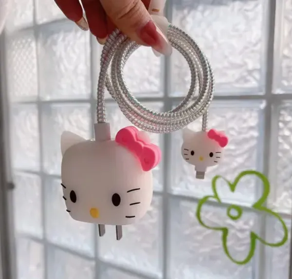 White_&_Pink_Silicone_Mobile_Charger_Cover