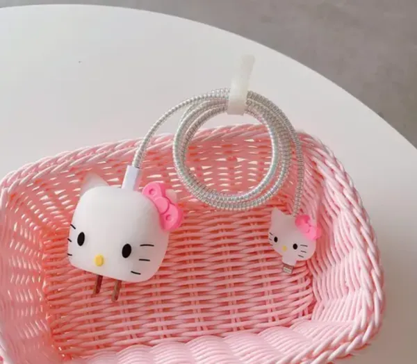 White_&_Pink_Silicone_Mobile_Charger_Cover