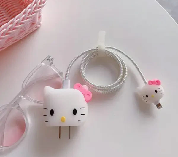 White_&_Pink_Silicone_Mobile_Charger_Cover