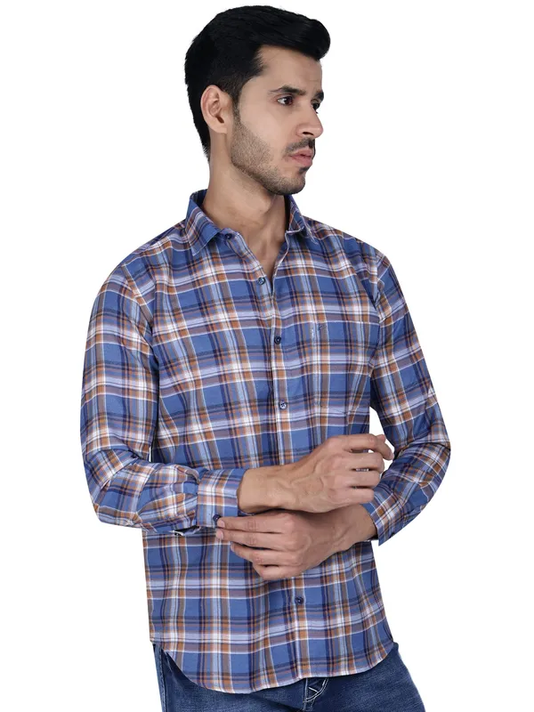 Blue_Cool_Check_100%Cotton_Shirt_For_Men