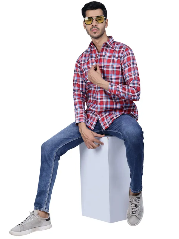 Red_And_Navy_Cool_Check_100%_Cotton_Shirt_For_Men