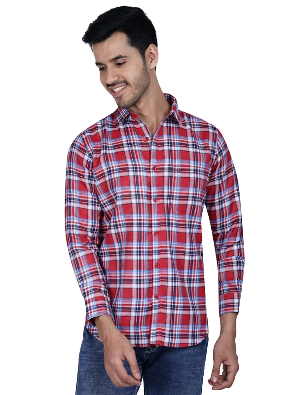Red_And_Navy_Cool_Check_100%_Cotton_Shirt_For_Men
