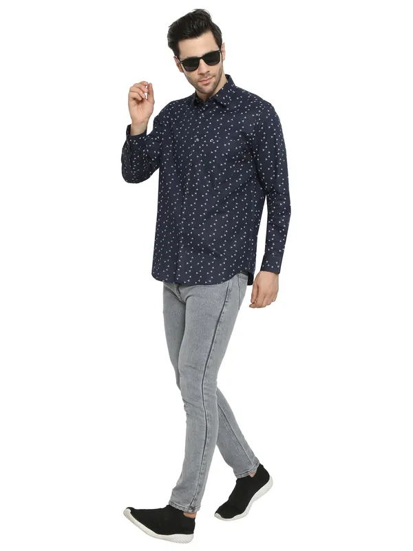 Navy_Blue_Printed_Cotton_Shirt_For_Men