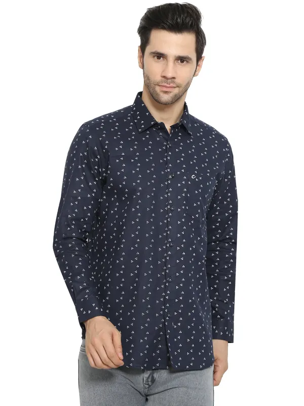 Navy_Blue_Printed_Cotton_Shirt_For_Men