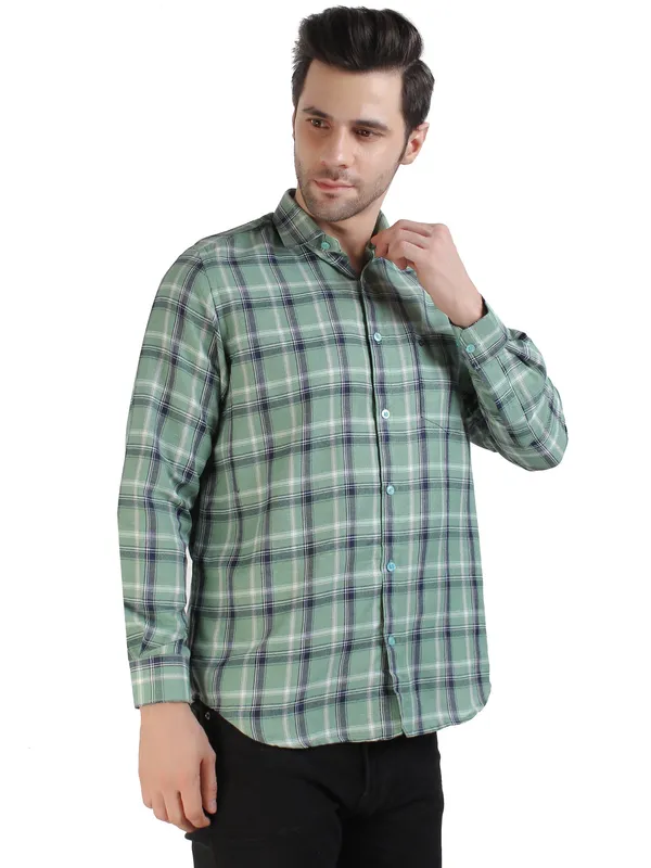 Green_Cool_Check_100%Cotton_Shirt_For_Men