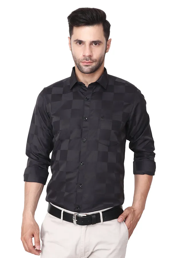 Black_Classic_100%Cotton_Check_Casual_Shirt_For_Men