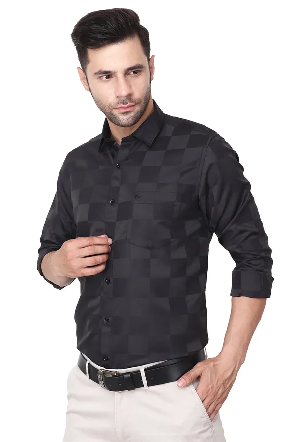 Black_Classic_100%Cotton_Check_Casual_Shirt_For_Men