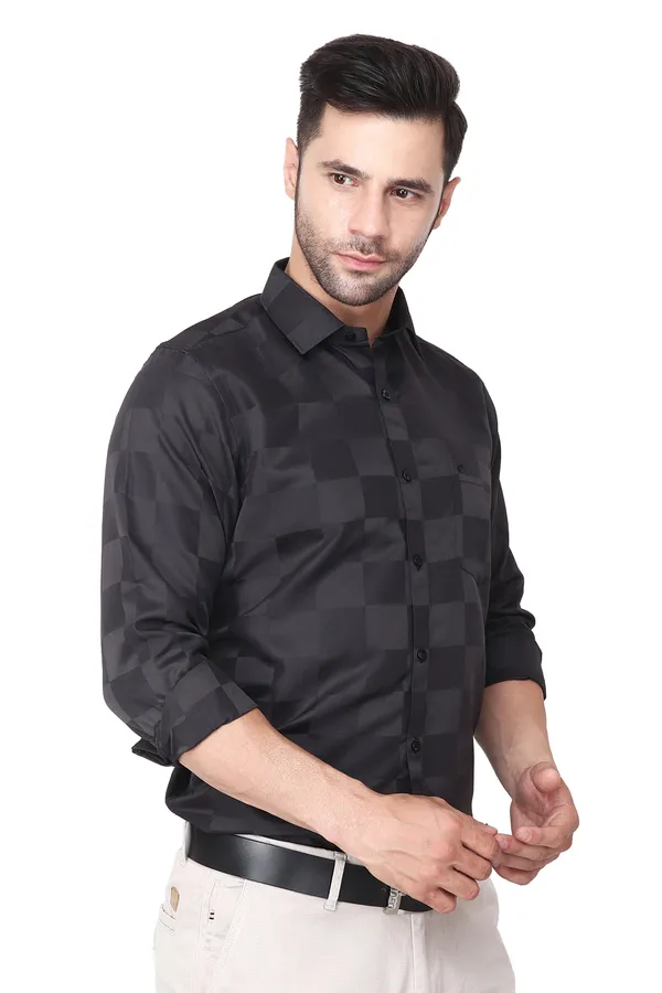 Black_Classic_100%Cotton_Check_Casual_Shirt_For_Men
